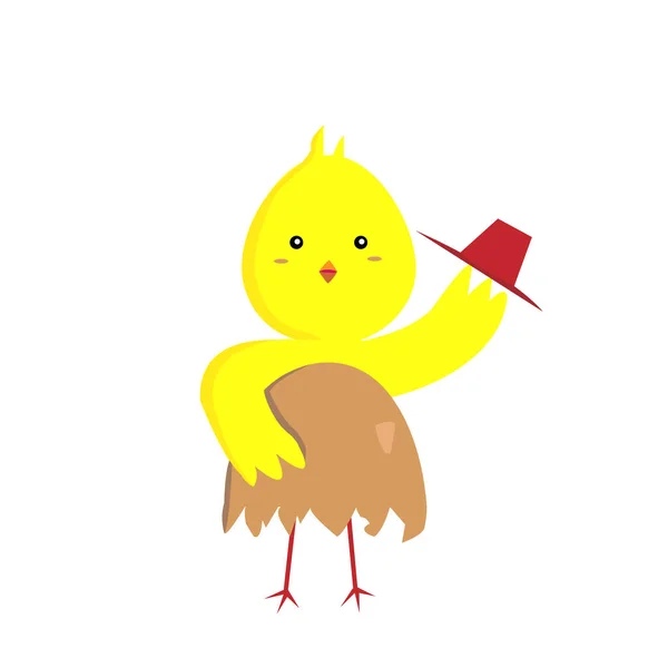 赤い帽子と半分の卵殻を持つかわいい漫画の鶏 鳥の概念 — ストックベクタ