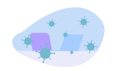 virus icon. isometric of the workplace with virus bacteria, vector illustration on white background
