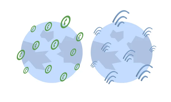 Communications Téléphoniques Réseaux Sociaux Icônes Wifi Sur Terre Vecteur Illustration — Image vectorielle