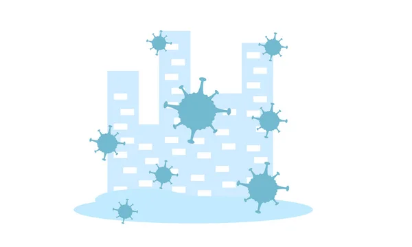 Illustration Vectorielle Virus Virus Bactériens Sur Fond Des Immeubles Habitation — Image vectorielle