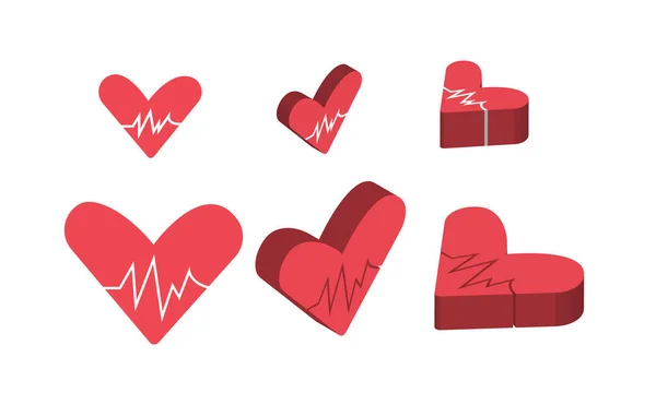 Conjunto Ícones Corações Com Gráfico Cardiograma Sobre Fundo Branco — Vetor de Stock