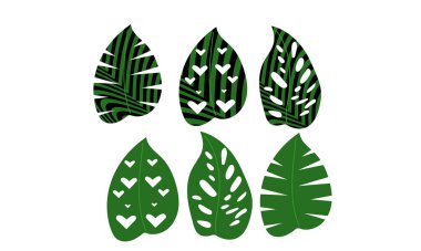 Beyaz arka planda tropikal yaprak simgeleri. Palmiye ağacı vektör logosunun izometriği.