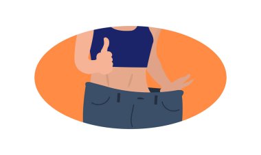 Diyet ve sağlıklı yaşam tarzı kavramı, kilo verme kavramı, büyük beden pantolon giyen kadın.