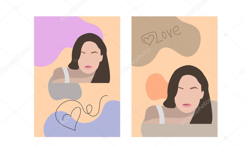 background for the card with a silhouette of beautiful woman with hair, color abstract background for beauty salon, vector illustration