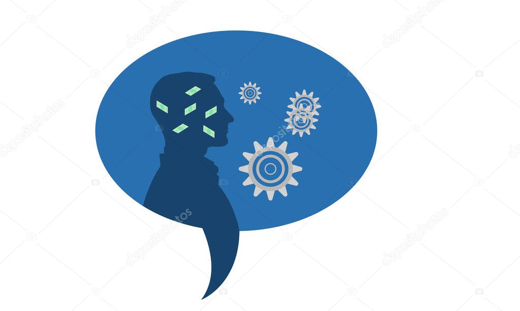 black silhouette of businessman with gears background, vector illustration design, working routine process and brainstorming concept.