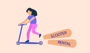 Kiralık scooter kullanan kadın, vektör çizimi tasarımı.