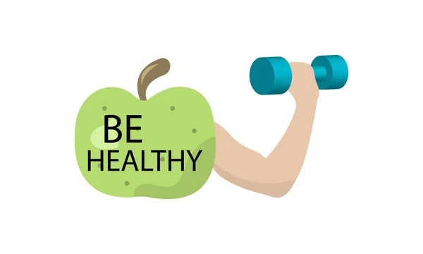 Healthy Lifestyle Concept Apple Icon Flexing Its Biceps Show Strength — Stock Vector