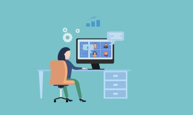 İş görüşlerini tartışmak için internetteki iş arkadaşlarıyla uzaktan iletişim