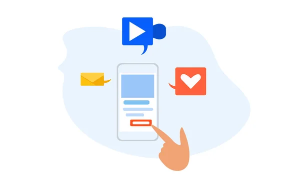 Пальцами Экране Смартфона Приложением Чата Видеозвонка — стоковый вектор