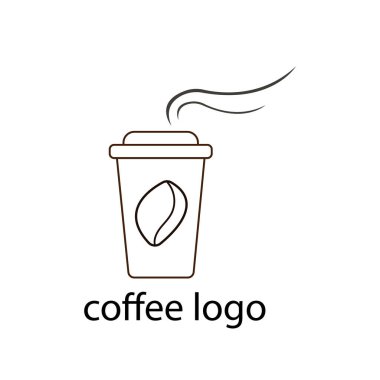 Logo kahve fincanı aromatik buhar ve fasulye desenli.