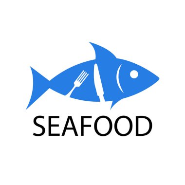 Bıçak ve çatal deniz ürünleri kavramlı balık logosu