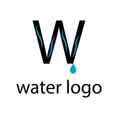 Su damlası ve mavi dalgalı desenli w harfi.