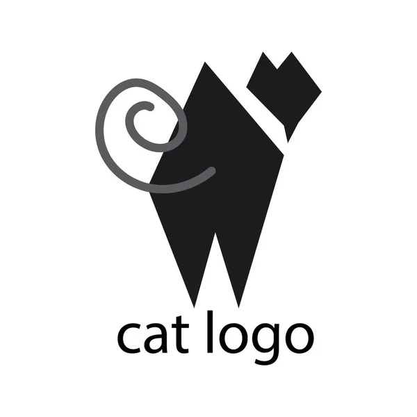 Logo Chat Noir Avec Queue Tourbillonnante Animal Concept — Image vectorielle