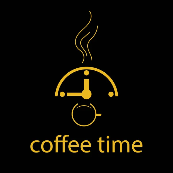 Logotipo Una Taza Café Aromático Reloj Sobre Concepto Fondo Negro — Archivo Imágenes Vectoriales