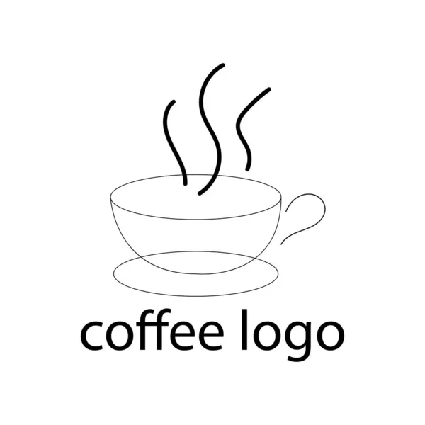 Logo Stijl Van Minimalisme Koffiekop Een Schotel Dunne Golvende Stoom — Stockvector