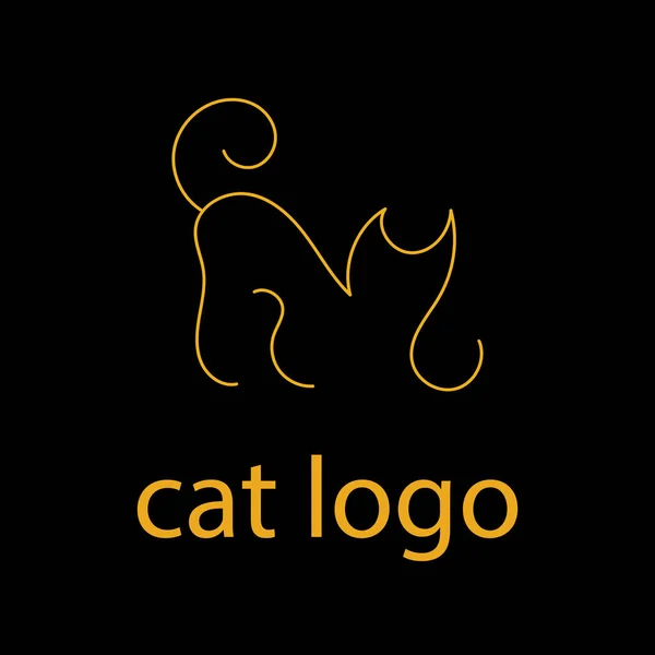 Chat Logo Dans Style Minimalisme Sur Fond Noir — Image vectorielle