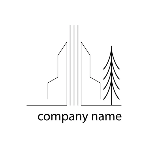 Ψηλό Κτίριο Και Κωνοφόρο Λογότυπο Δέντρο Για Σχεδιασμό Μινιμαλιστικό Στυλ — Διανυσματικό Αρχείο