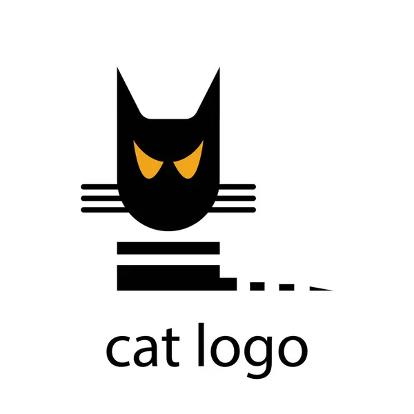 Логотип Черный Кот Оранжевыми Глазами Белом Фоне — стоковый вектор