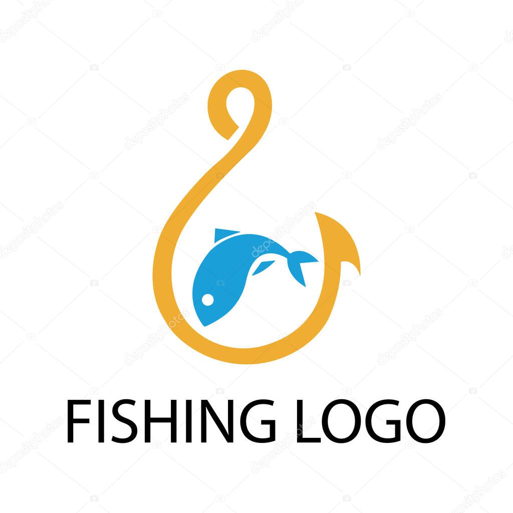Fish and sharp fish hook logo on white background