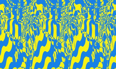 Operasyon sanatı tarzında parlak sarı-mavi duvar kağıdı. Orijinal tasarım ilginç doku.