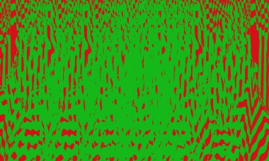 Kırmızı zemin üzerinde op-art tarzında yeşil desen orjinal duvar kağıdı ve tasarım için inanılmaz doku