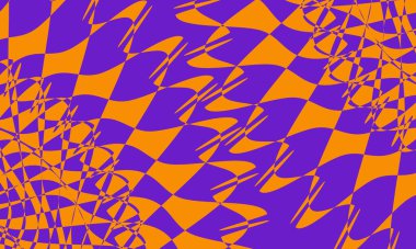 Mor bir arka planda büyüleyici ve çarpık turuncu desenler.