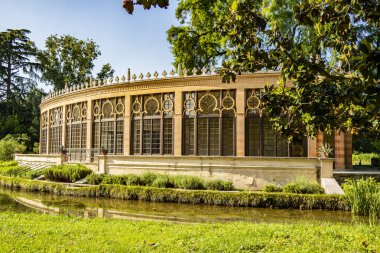 Villa Revedin Bolasco 'nun antik serasının manzarası. 8 Haziran 2019 Castelfranco Veneto, Treviso - İtalya