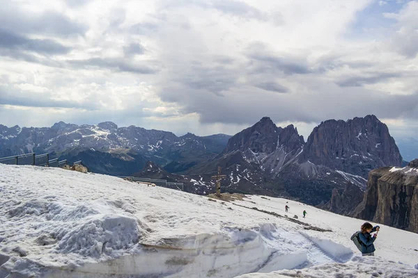 Uitzicht Bergen Vanaf Maria Toevluchtsoord Gelegen Pordoi Pas Juni 2019 — Stockfoto