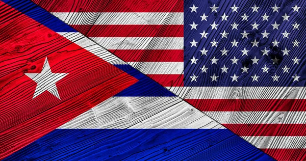 Прапори Куби Сполучених Штатів Америки Дерев Яних Дошках — стокове фото