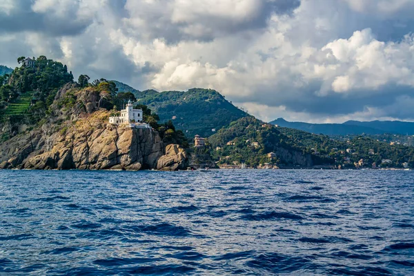 Вид Човна Білий Маяк Портофіно Лігурія Італія — стокове фото