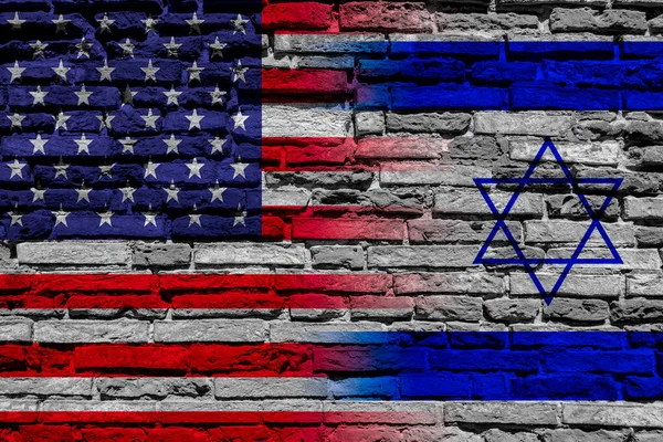 Flaggen Der Vereinigten Staaten Von Amerika Und Israel Auf Ziegelsteinen — Stockfoto