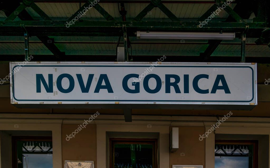 Sign post of the Nova Gorica station. 3 January 2019 Nova Gorica, Slovenia