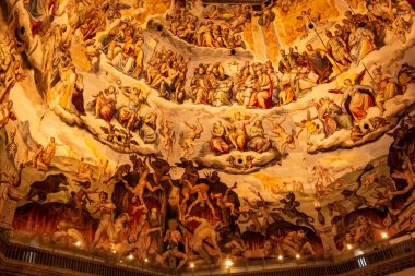 Floransa Duomo 'sunun kubbesinin freskleri. 25 Nisan 2018 Floransa, Toskana - İtalya