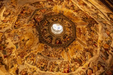 Floransa Duomo 'sunun kubbesinin freskleri. 25 Nisan 2018 Floransa, Toskana - İtalya