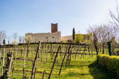 Montecchio Maggiore kalesinin manzarası, Vicenza - İtalya