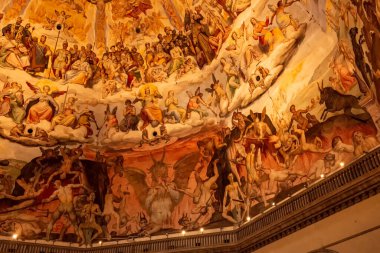 Floransa Duomo 'sunun kubbesinin freskleri. 25 Nisan 2018 Floransa, Toskana - İtalya