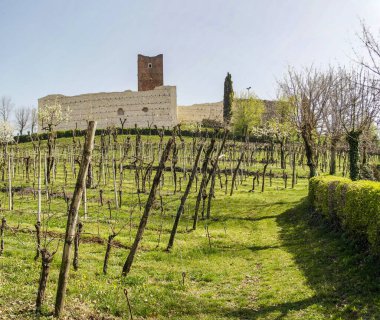 Montecchio Maggiore kalesinin manzarası, Vicenza - İtalya