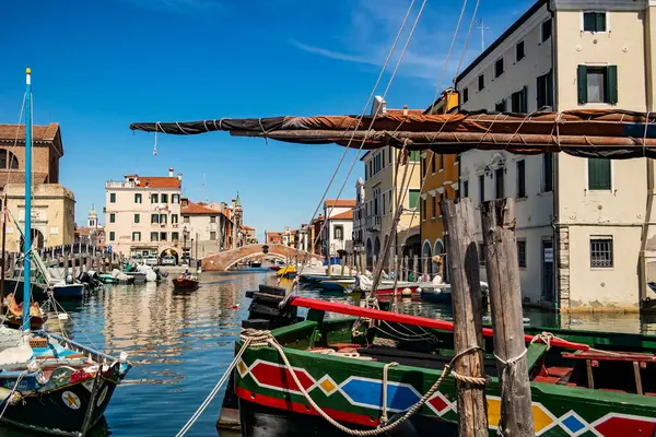 Вид Канали Хіоджі Його Типові Човни Серпня 2018 Chioggia Венето — стокове фото