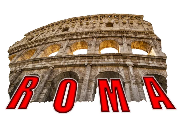 Ιστορικό Κολοσσαίο Την Επιγραφή Ρώμη — Φωτογραφία Αρχείου