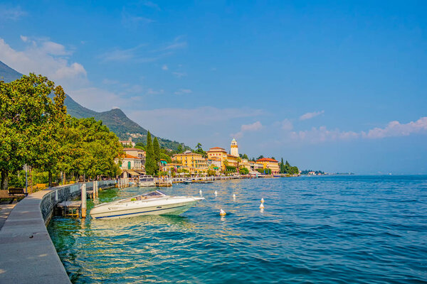 View on Garda lake from Gardone Riviera. 10 September 2018 Gardone Riviera, Brescia - Italy