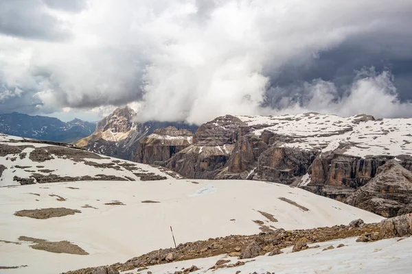 Vista Montanha Refúgio Maria Localizado Passo Pordoi Trentino Alto Adige — Fotografia de Stock