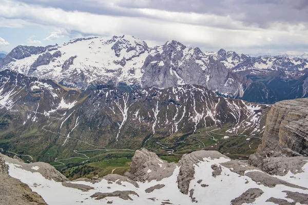 Pohled Hory Marie Útočiště Nachází Pordoi Průsmyku Trentino Alto Adige — Stock fotografie
