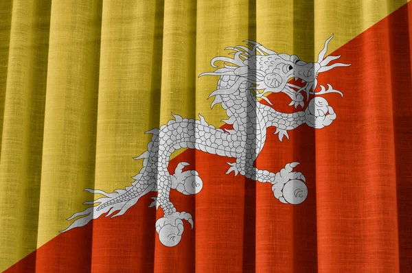 Textilní Pozadí Dekorativní Barevné Vlajky Bhútánu — Stock fotografie