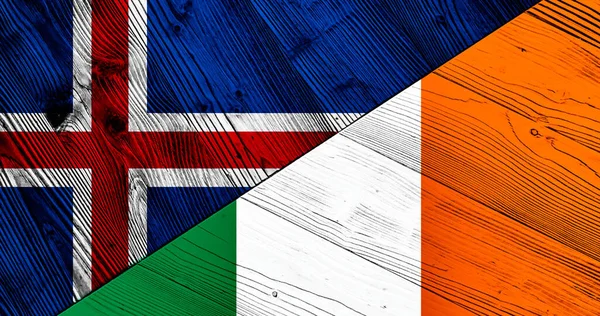 Wooden Background Decorative Colorful Flags Iceland Ireland — Stock Photo, Image