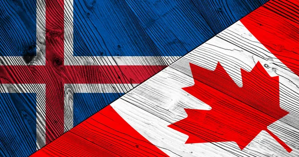 Fondo Madera Banderas Decorativas Colores Islandia Canadá —  Fotos de Stock