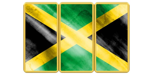 正方形の金属製のボタンにジャマイカの旗 3Dイラスト — ストック写真