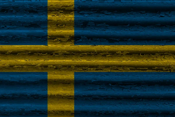 Bandera Suecia Sobre Metal Ondulado Con Óxido —  Fotos de Stock
