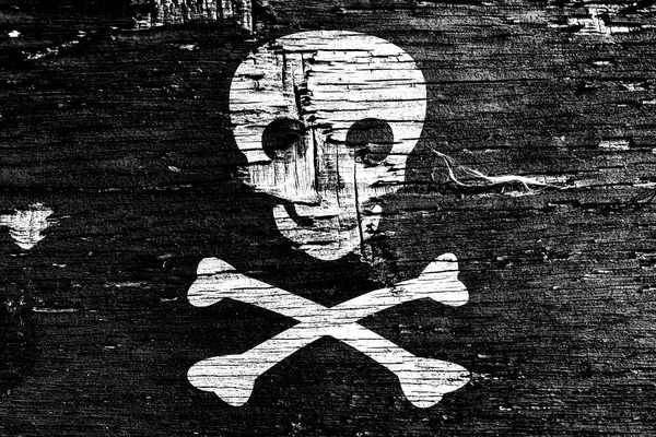 Bandiera Pirata Vecchio Sfondo Legno — Foto Stock