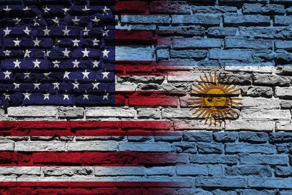 Banderas Los Estados Unidos América Argentina Pared Ladrillo —  Fotos de Stock