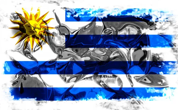 Sfondo Con Bandiera Dell Uruguay Con Riflessi Metallici Illustrazione — Foto Stock